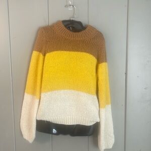 Vero Moda Anthropologie Sweater Off Yellow White Brown Stripe Small Granola Girl